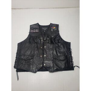 Navarre Leather Co Genuine Buffalo Vest Black Leather Fringe Italian Stone 3X